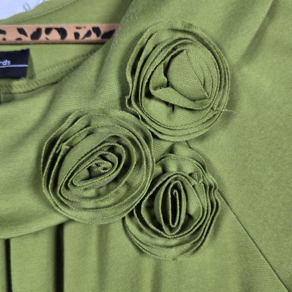 VTG R & M Richards Woman Dress Plus Size 14W‎ Olive Green Short Sleeve Rosette - Picture 5 of 11